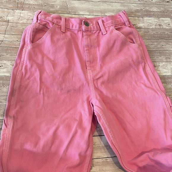 John Galt Brandy Melville Pink High Rise Baggy Wide Leg Cargo Pants Jeans - Picture 2 of 10